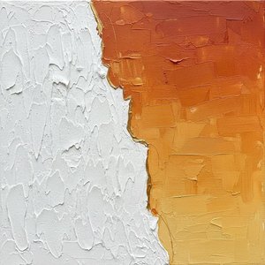Gefragmenteerde Horizon: Een Monumentale Studie Van Sculpturaal Wit En Gebrand Oker Spanning