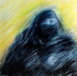 Gulf Woman Against Yellow Wall Prayer — Medina Ann Hammad