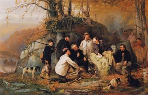 Claiming The Shot - A Group Of Portraits After The Hunt In The Adirondacks — John George Brown
