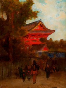 Japanese Scene With A Red Building — Alfred East