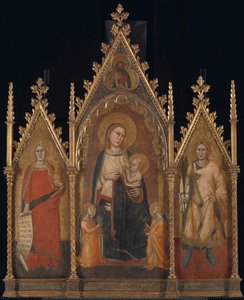 Triptych With The Virgin And Child, And Saints Mary Magdalene And Ansanus, Andrea Di Cione Named Orcagna, 1350 — Orcagna