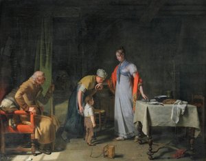 Young Woman Rescuing An Unhappy Family — Michel Martin Drolling
