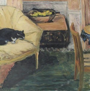 Cat On A Yellow Couch — Annabel Obholzer