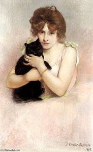 Young Ballerina Holding A Black Cat — Albert Ernest Carrier Belleuse