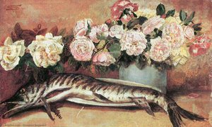 Natura Morta Con Fiori E Pesce — Giovanni Segantini