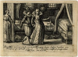 Woman Leading A Blindfolded Man To A Bed — Crispijn Van De Passe