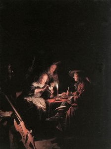 Cardplayers At Candlelight — Gerrit Dou