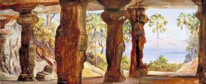 View From The Great Cave Temple Of Elephanta Med Fan Palms, Bombay — Marianne North