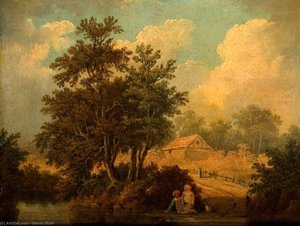 Landscape With Figures At A Stream — James Stark