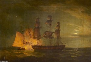 Port Broadside, Night — Thomas Whitcombe