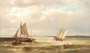 Boats At The Harbour Mouth — Abraham Hulk Senior