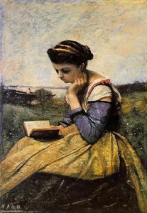 Donna Che Legge In Paesaggio — Jean-baptiste-camille Corot
