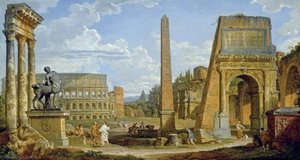 Capriccio Of Roman Ruins With The Colosseum — Giovanni Paolo Panini