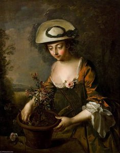 Young Woman With Verbena (earth) — Philippe Mercier