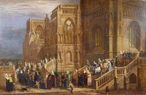 A Procession Of Pilgrims Outside St Mary Redcliffe — Edward Villiers Rippingille