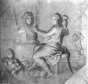 Alejoría: Escultor Trabajando Sobre El Bustro De Rey — Charles Le Brun