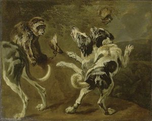 Study Of Dogs And A Monkey On The Edge Of A Wood — Boel Pieter (boule)