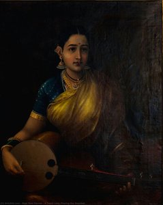 Una Dama Tamil Tocando El Swarbat — Raja Ravi Varma