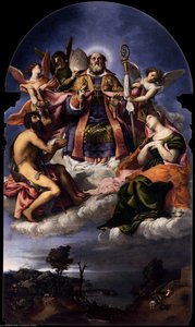 St Nicholas In Glory With Sts John The Baptist And Lucy — Lorenzo Lotto