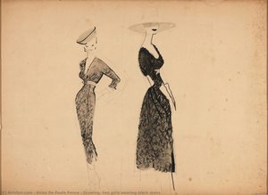 Drawing, Two Girls Wearing Black Dress — Alceu De Paula Penna