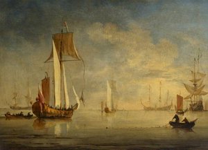 An English Royal Yacht Under Sail With A Fishing Boat Laying A Net — Willem Van De Velde The Younger