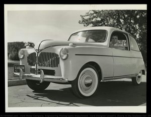 Ford Designer Lowell E. Overly In The Soybean Car, 1941 — Ford Motor Company. Engineering Photographic Department