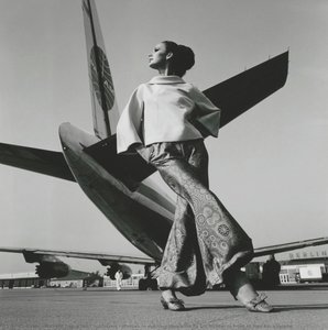 Woman In Evening Ensemble By Uli Richter In Front Of Pan Am Airplane — Richard Georg Willi Puhlmann