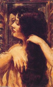 Brunette Combing Her Hair — James Carroll Beckwith