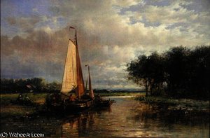 Dutch Barges On A River — Abraham Hulk Senior