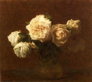 Yellow Pink Roses In A Glass Vase — Henri Fantin-latour