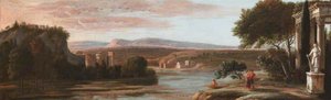 River Landscape With Classical Ruins And A Castle — Hendrick Danckerts