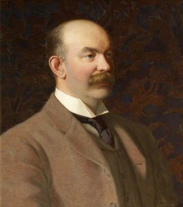 William Henry Armstrong Fitzpatrick Watson Armstrong (1863–1941), 1st Baron Armstrong Of Bamburgh And Cragside, In Forage Cap And Cloak Over Northumberland Hussars Mess Dress — Thomas Bowman Garvie