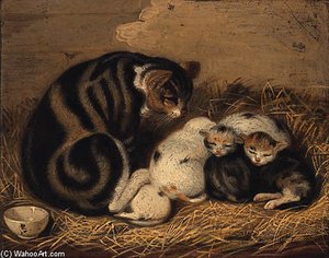 A Tabby With Her Litter — Abraham Cooper