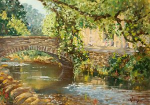 River Scene With A Bridge — William E Harris