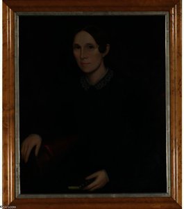 Portrait Of A Blue-eyed Lady In Black Dress With White Eyelet Collar — Ammi Phillips