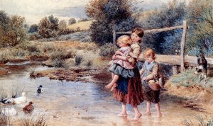 Children Paddling In A Stream — Myles Birket Foster