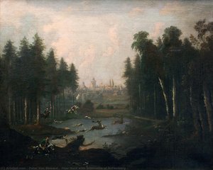 Deer Hunt With Silhouette Of Nuremberg — Peter Von Bemmel