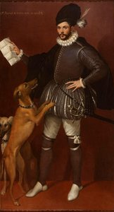 Portrait Of A Cavalier With His Hunting Dogs — Bartolomeo Passarotti