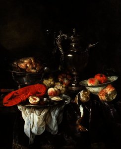 Still Life With A Lobster, Fruit, Silver And China Ware — Abraham Hendricksz. Van Beyeren