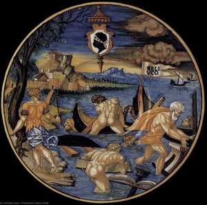 Plate With The Sinking Of The Fleet Of Seleucus — Francesco Xanto Avelli