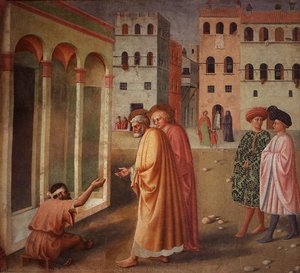 Healing Of The Cripple And Raising Of Tabatha (left View) — Masolino Da Panicale