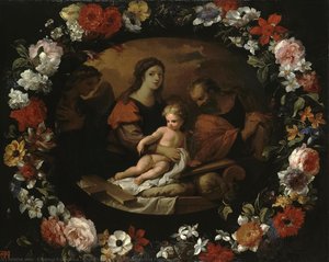 English Holy Family In A Wreath Of Flowers — Erasmus Quellinus Ii