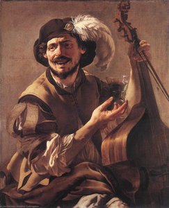 A Laughing Bravo With A Bass Viol And A Glass — Hendrick Terbrugghen