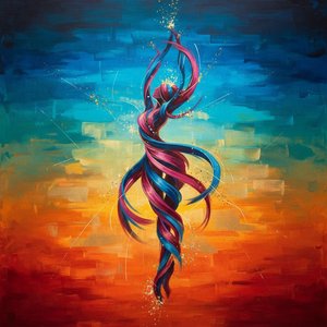 Celestial Cascade: Luminous Strands Against Indigo And Ember Tides — Laurent Delcourt
