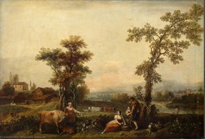 Landscape With A Woman Leading A Cow — Francesco Zuccarelli