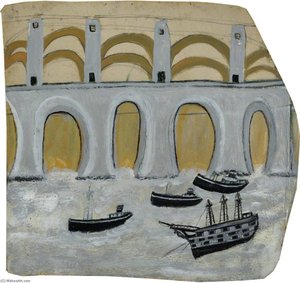 Boats Before A Great Bridge (royal Albert Bridge ) — Alfred Wallis