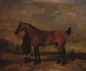 Portrait Of A Hunter And Groom, In An Extensive Landscape — Abraham Cooper