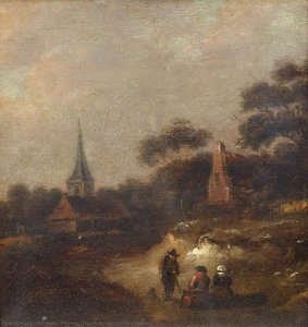 Figures Resting Outside A Village — Jan Miense Molenaer