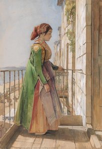 A Greek Girl Standing On A Balcony — John Frederick Lewis