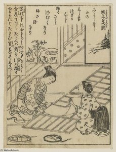 Two Girls Papering A Shoji — Suzuki Harunobu